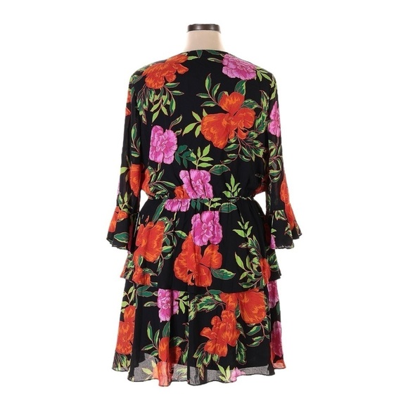 Express Floral Print Flare Sleeve Tiered Mini Dress Size XL NWT Chiffon V-neck - Picture 2 of 8